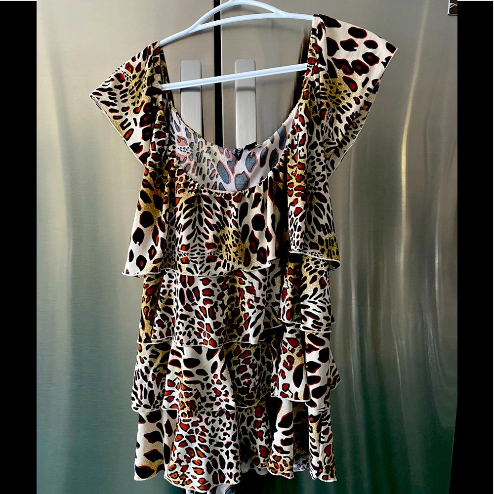 Tiered Animal Print Sleeveless Top